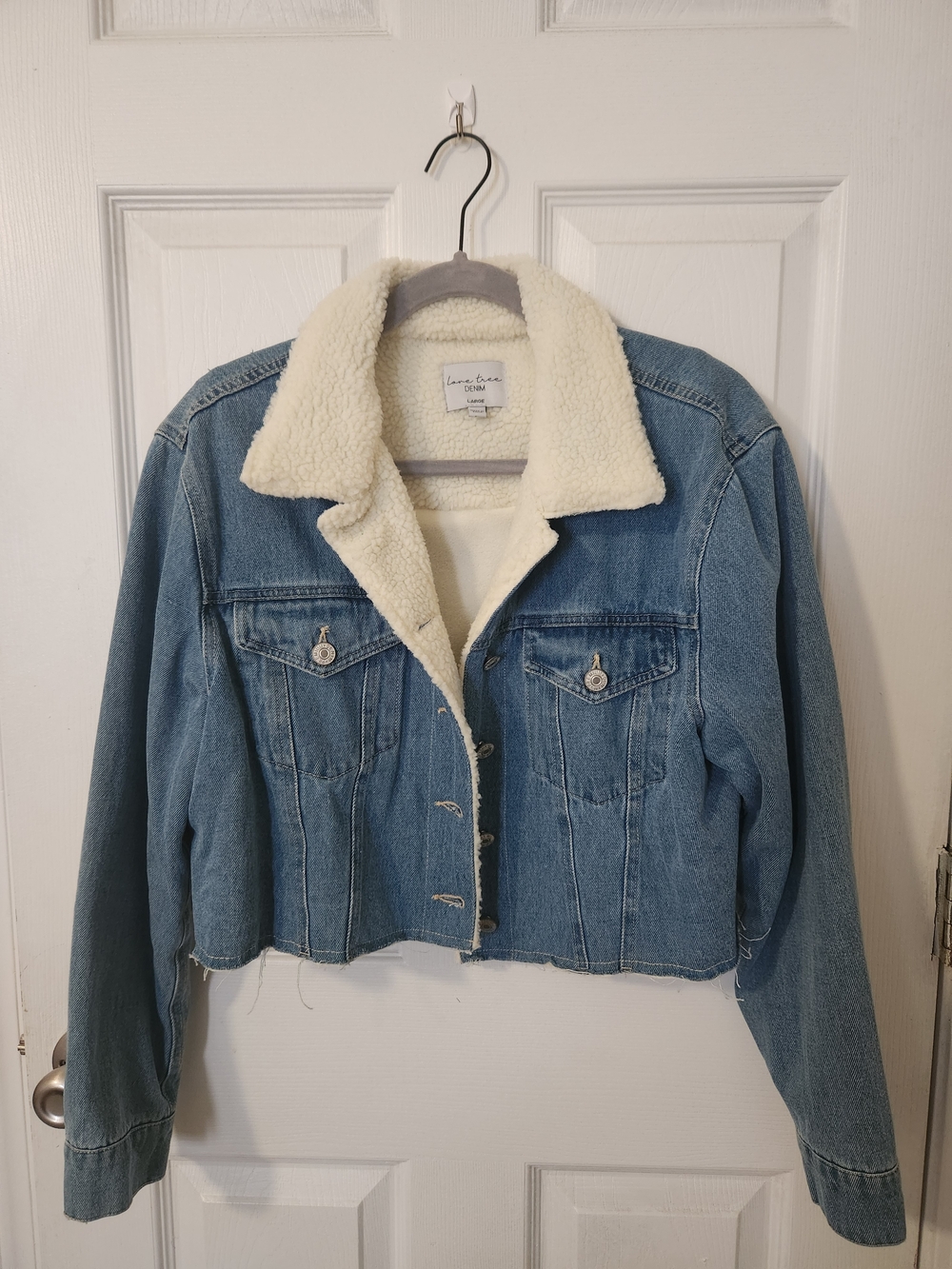 Love Tree Light Blue Denim Jacket with Cream Sherpa Collar